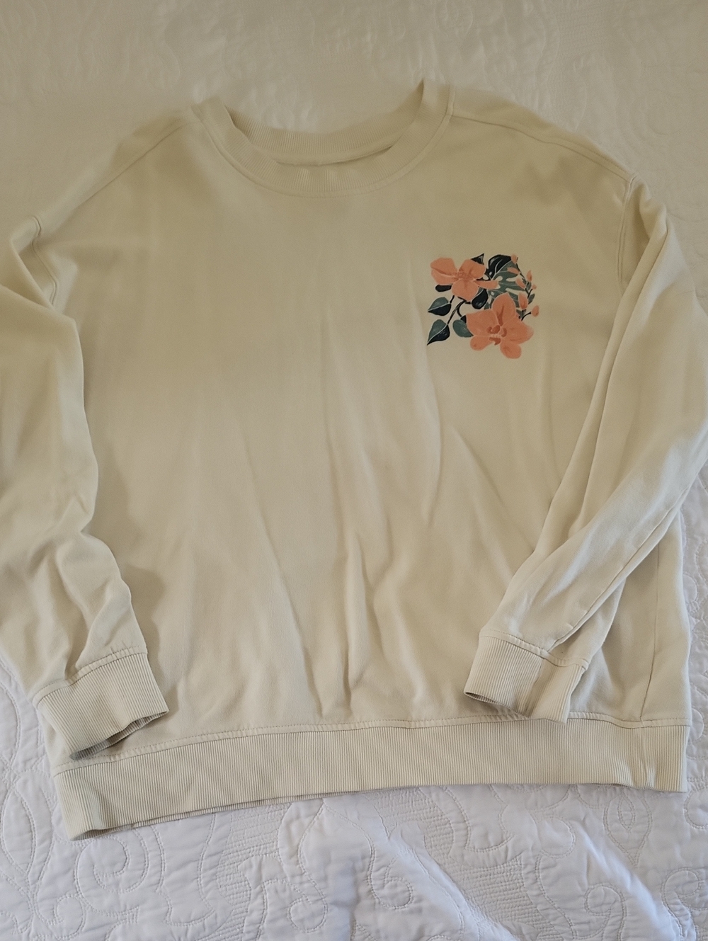 Goodfellow & Co Cream Crewneck Sweater with Peach Floral Motif